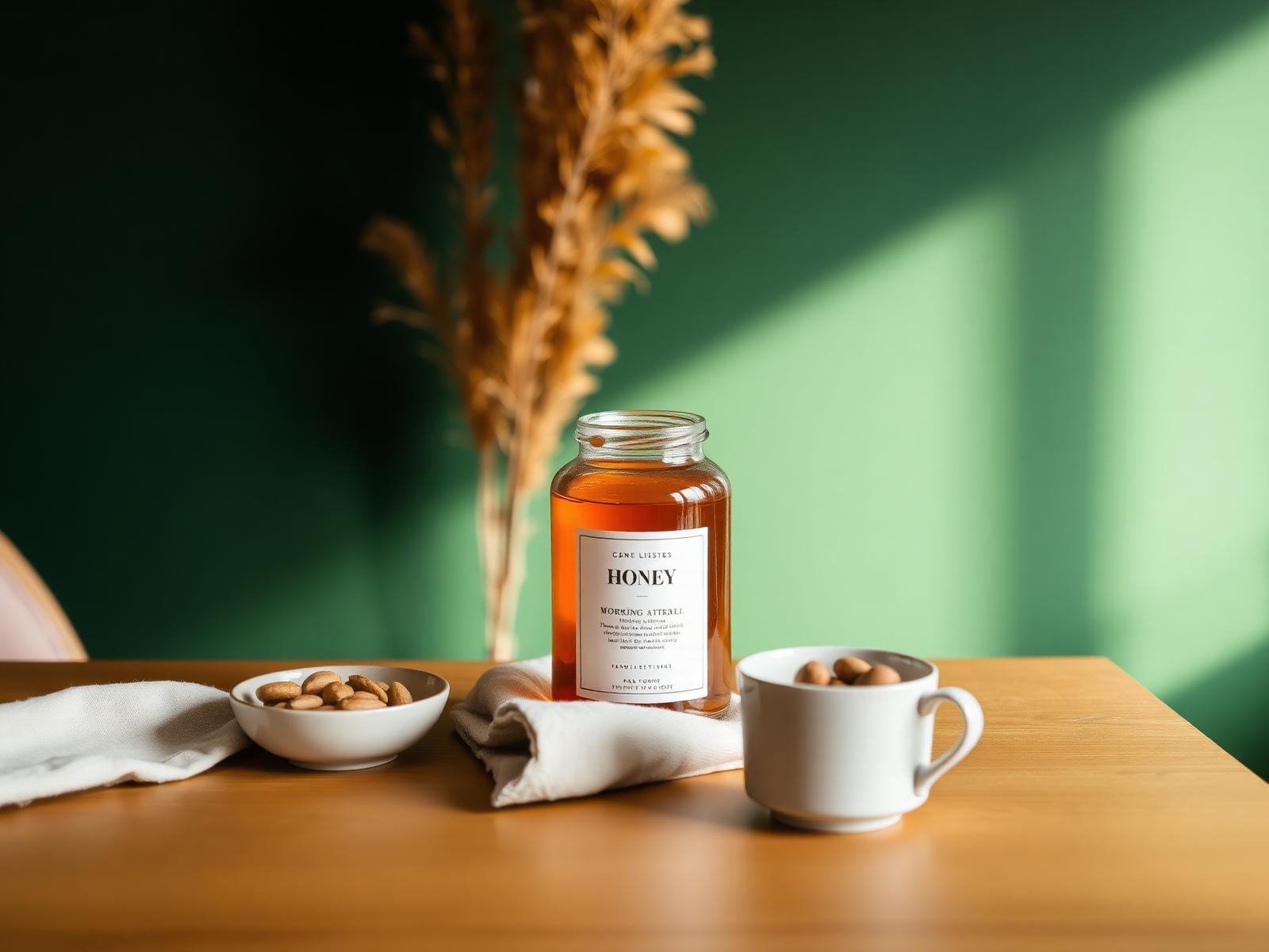 A Greets honey jar and nuts set for a morning ritual